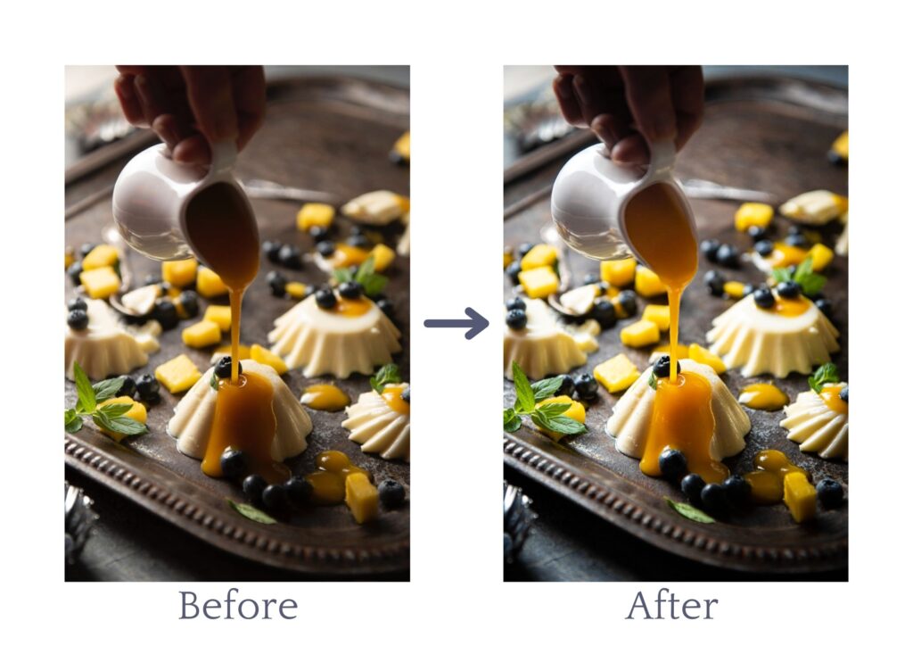 before after editing food photography