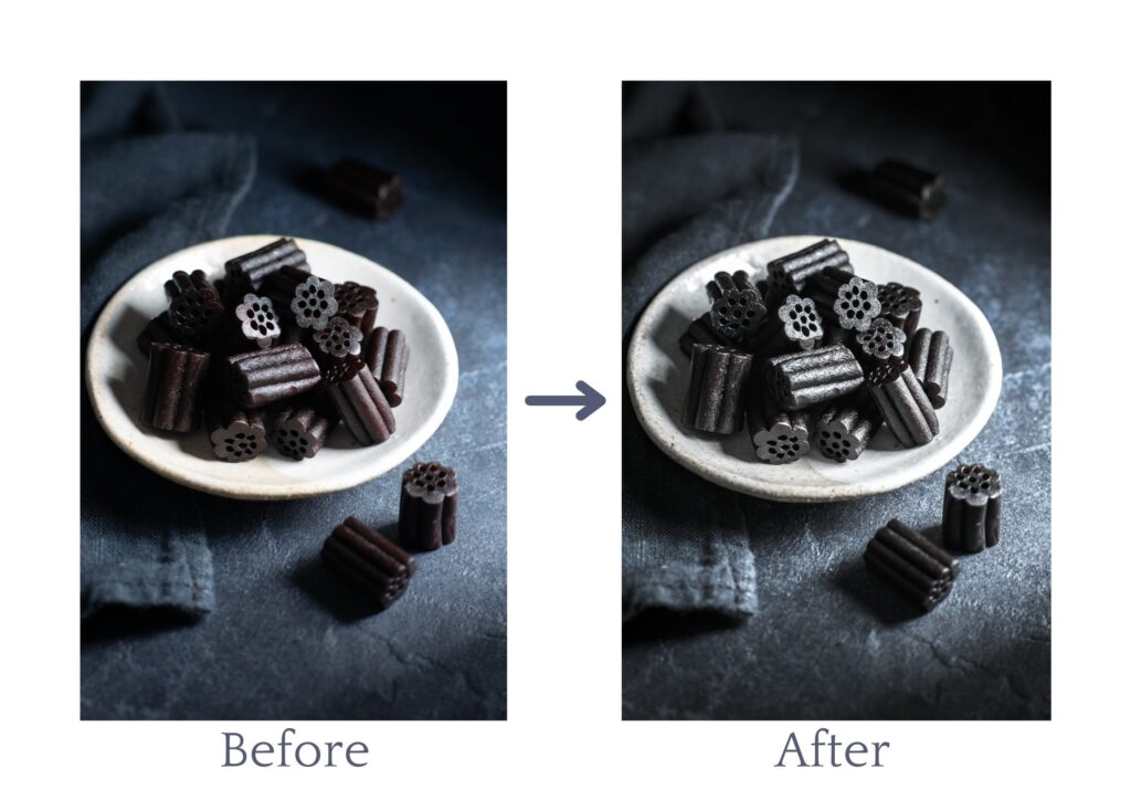 before after editing in Lightroom food photography