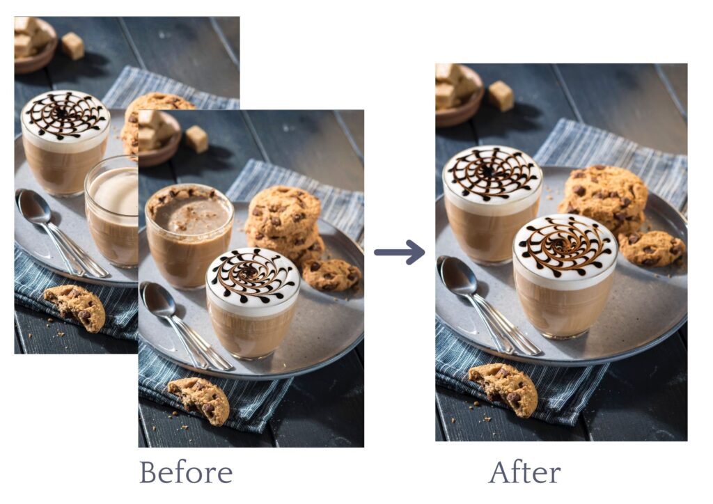 change subject before after editing in Lightroom food photography