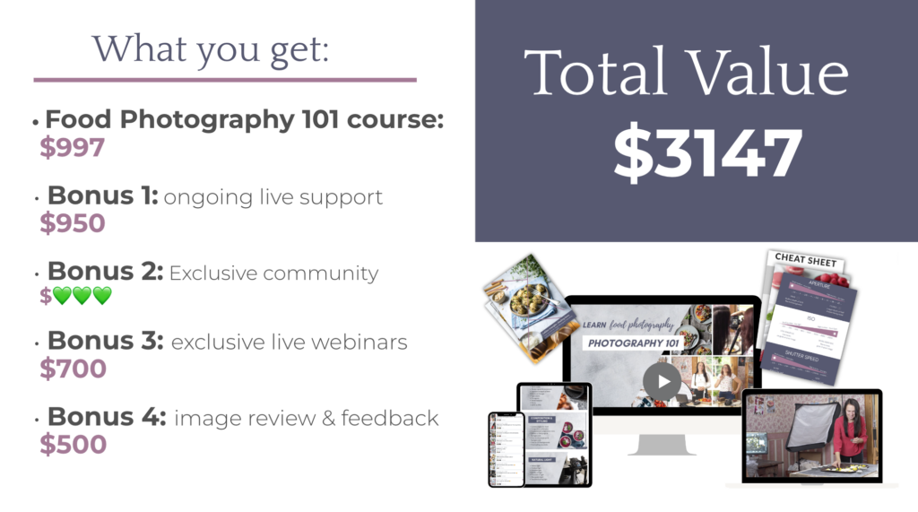 how much value you get from the best food photography course